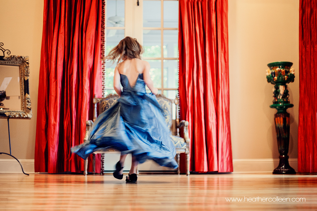high fashion photo session girl dancing blue dress